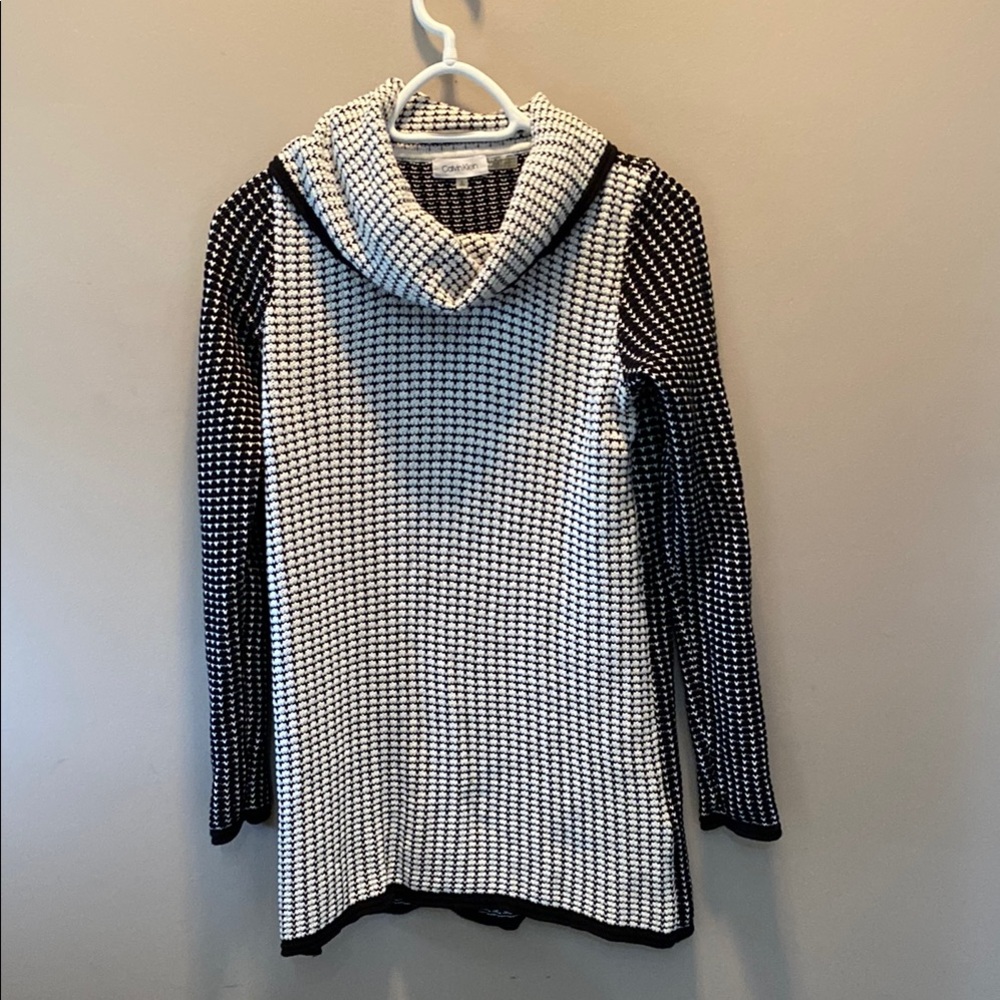 Calvin Klein Black and White Cowl Neck Sweater